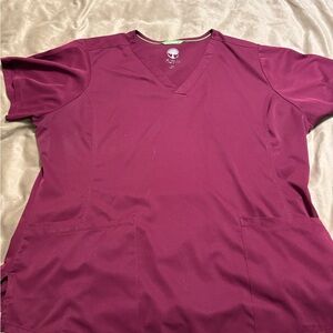 Healing Hands Burgundy Short Sleeve Scrub Top